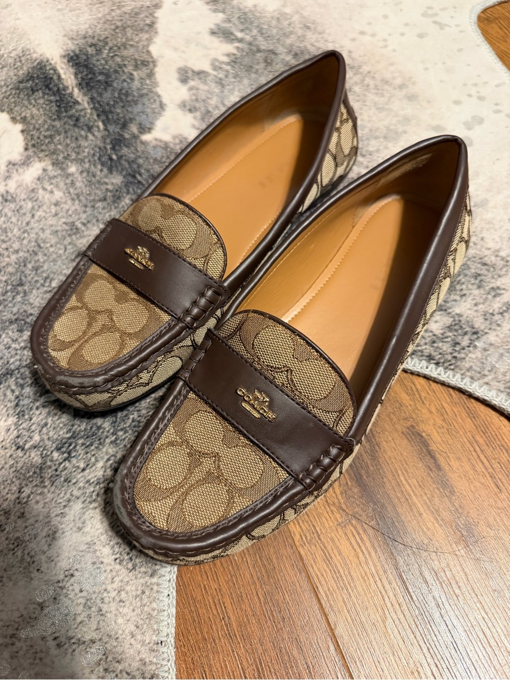 Coach Brown Signature Canvas Loafers with Dark Brown Leather Trim